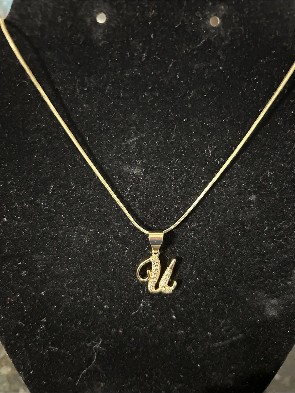 Fashion Jewelry Gold 'U' Initial Pendant Necklace with Pavé Accent